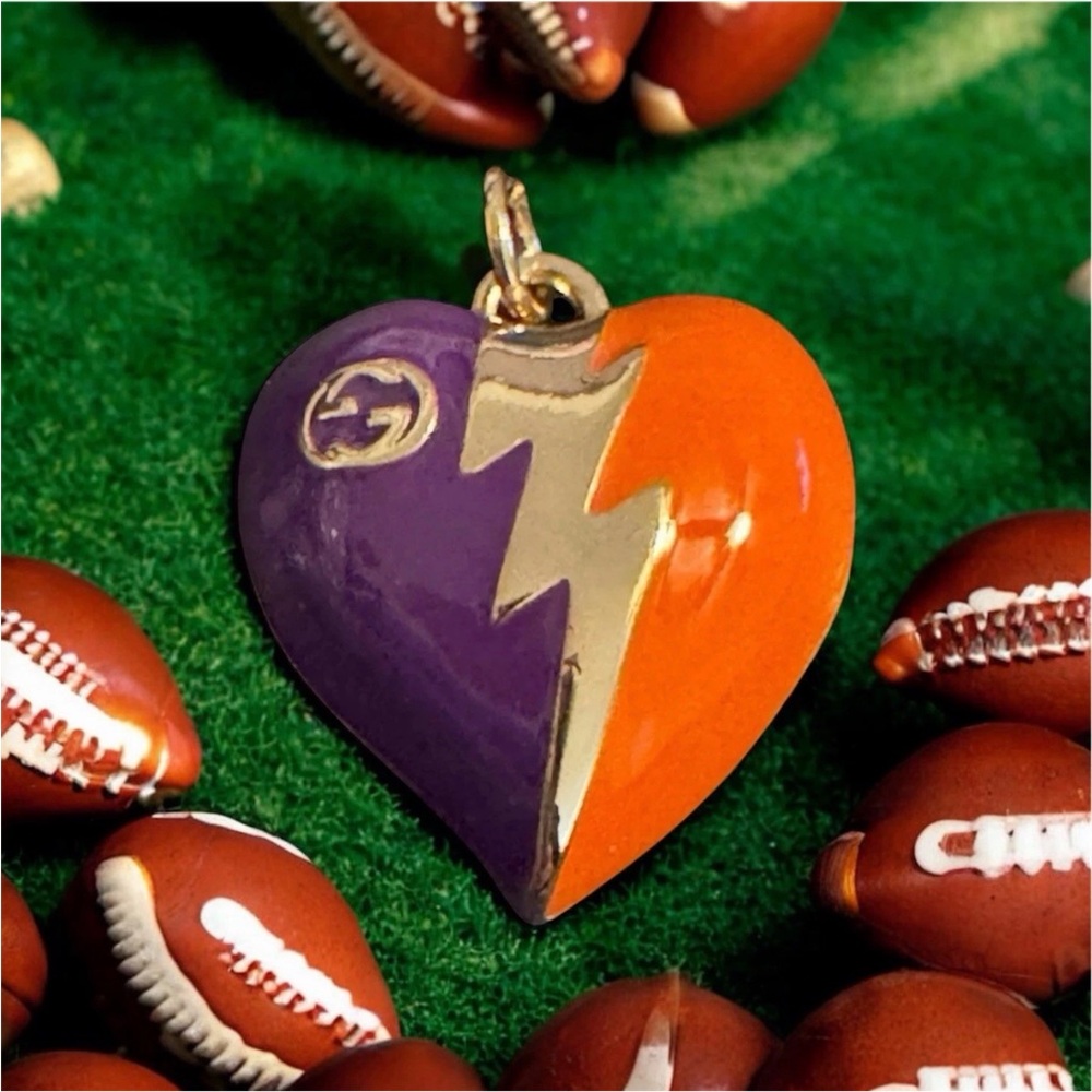 GUCCI Heart Lightning Bolt Pendant in Purple & Orange | Clemson Tigers | Stamped